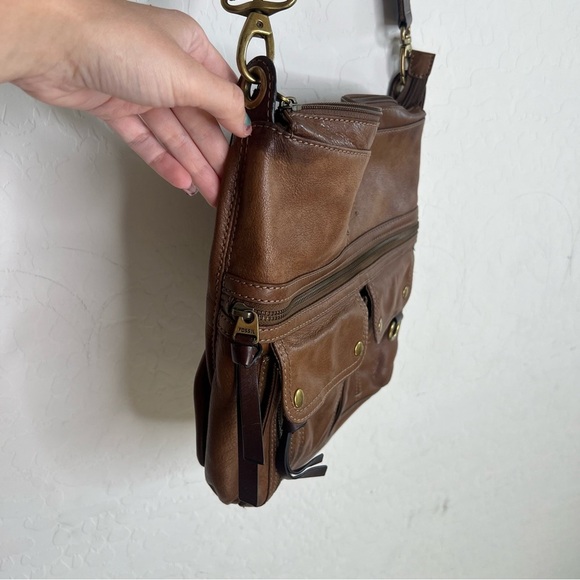 Fossil Morgan Traveler Zip Top Brown Leather Crossbody Shoulder Bag - Picture 6 of 15